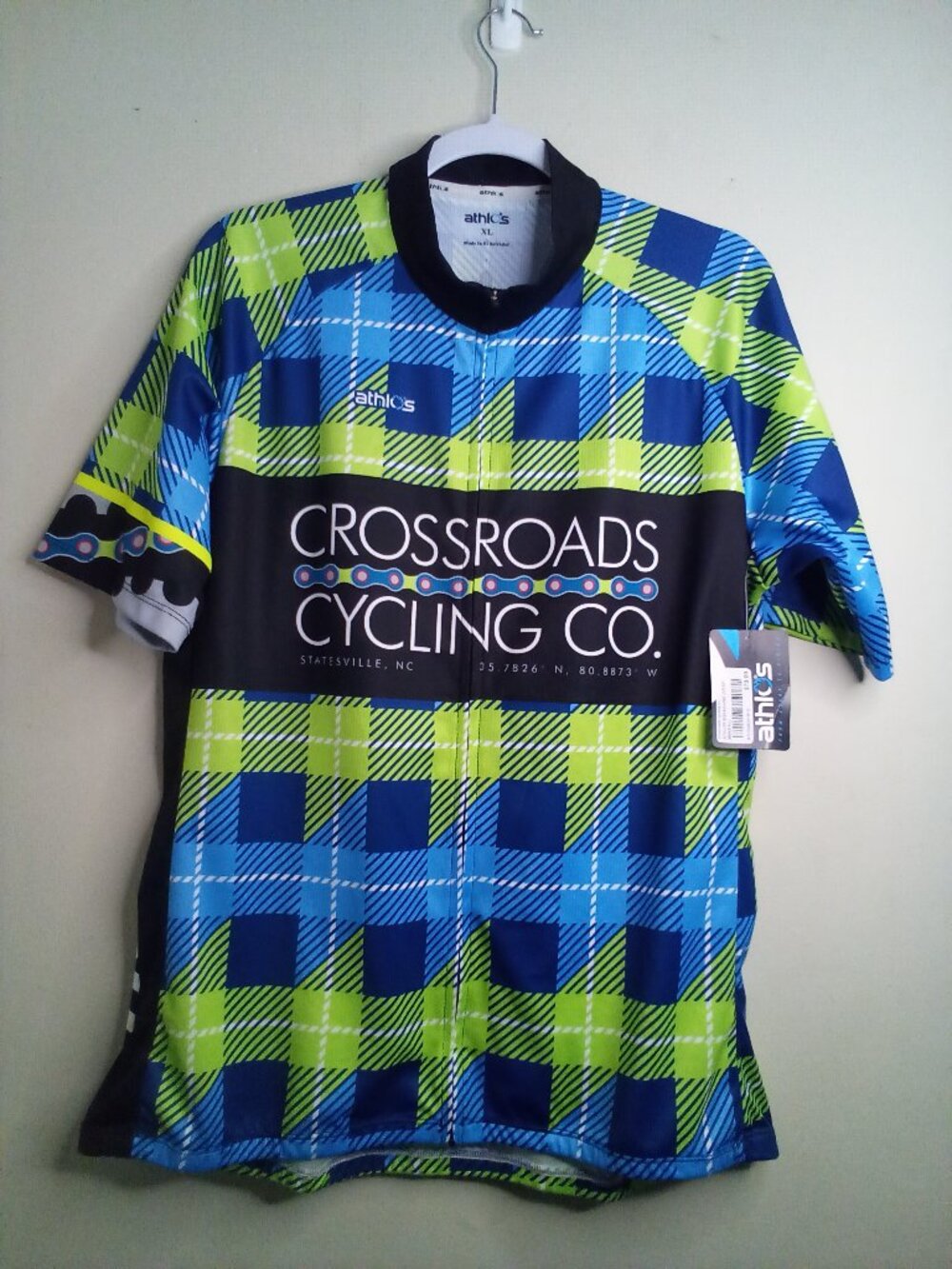 Athlos Cycling Jersey Men XL Short Sleeve Crossroads NC Full Zip Blue Green